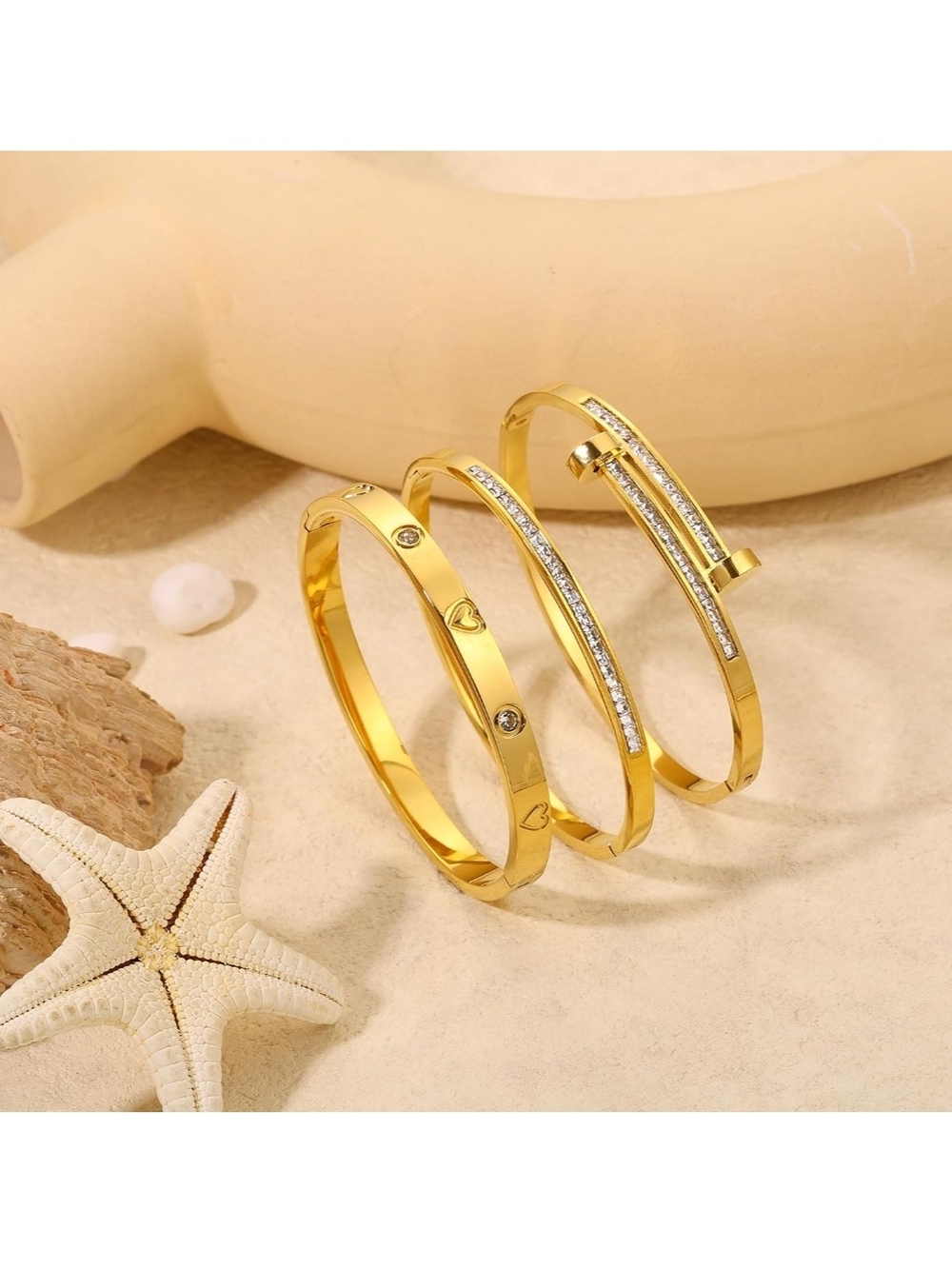 Gold Crystal Bangle Bracelet Set - Women Jewelry - Picture 4 of 4